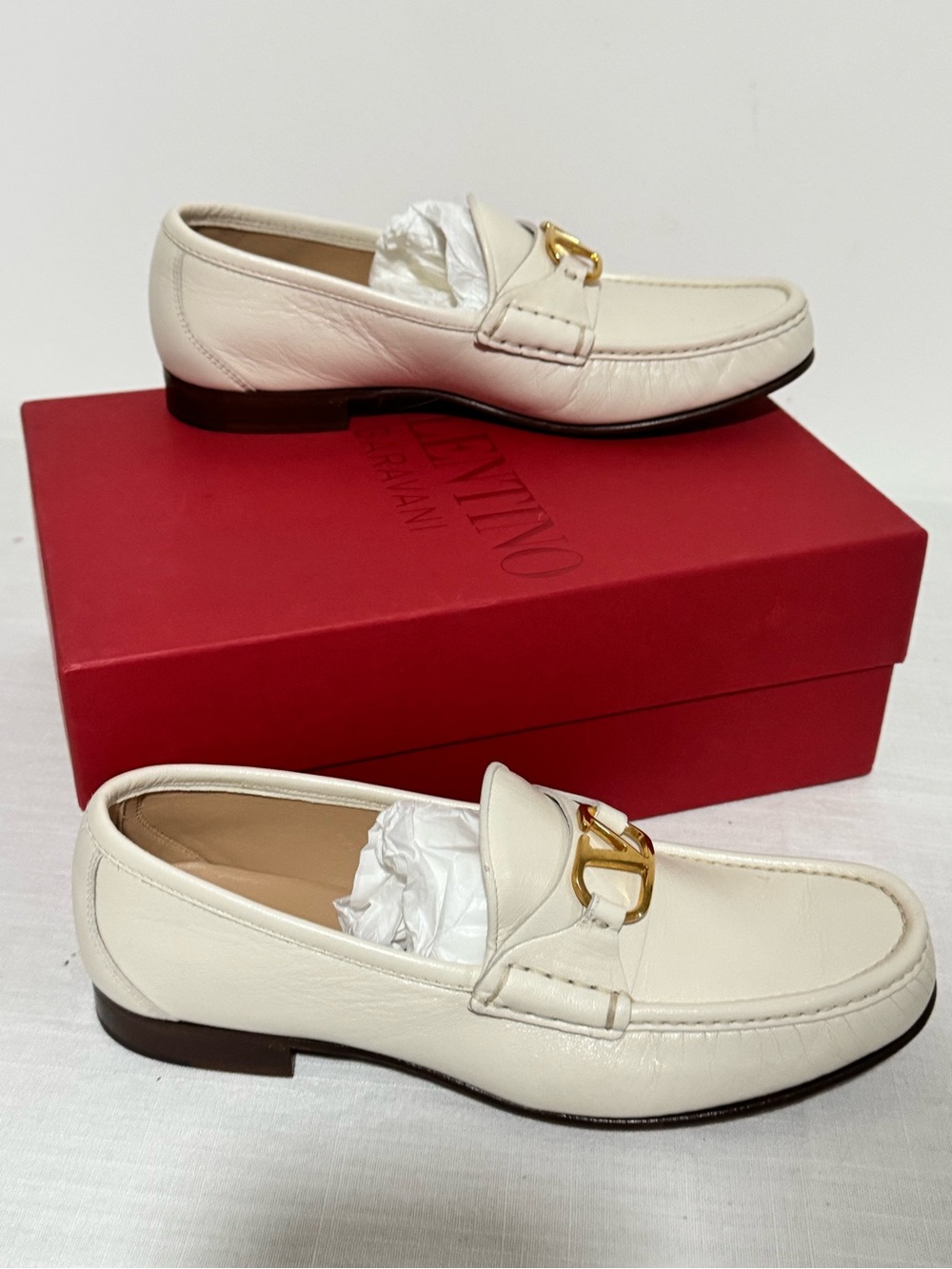 Valentino Cream Leather Bit Loafers